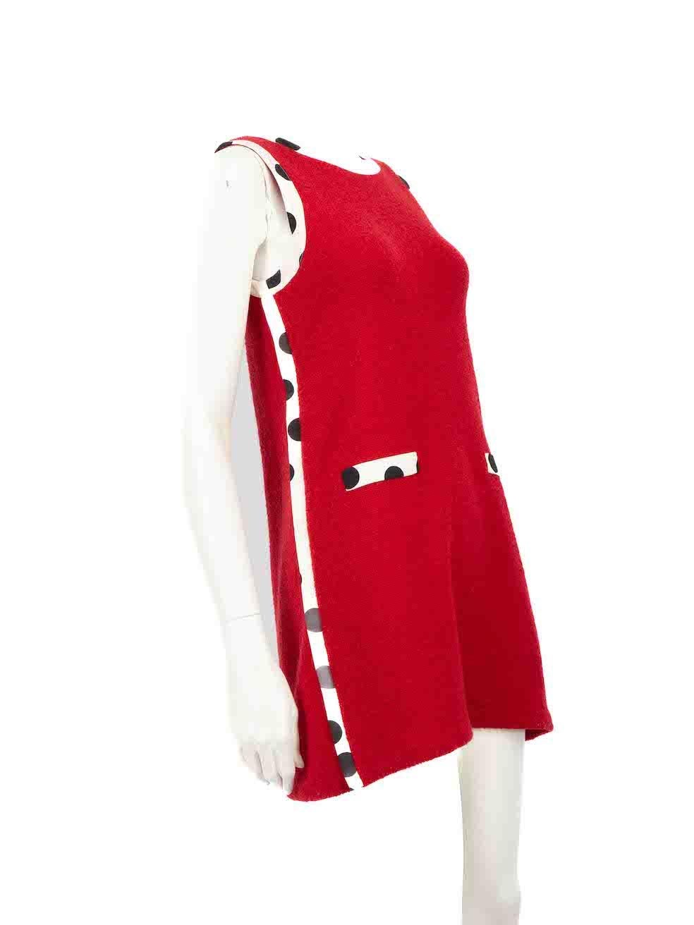 CONDITION is Very good. Minimal wear to dress is evident. Minimal wear to the dress is seen with overall piling on this used Boutique Moschino designer resale item.
 
 
 
 Details
 
 
 Red
 
 Wool
 
 Knit dress
 
 Mini
 
 Sleeveless
 
 Polkadot
