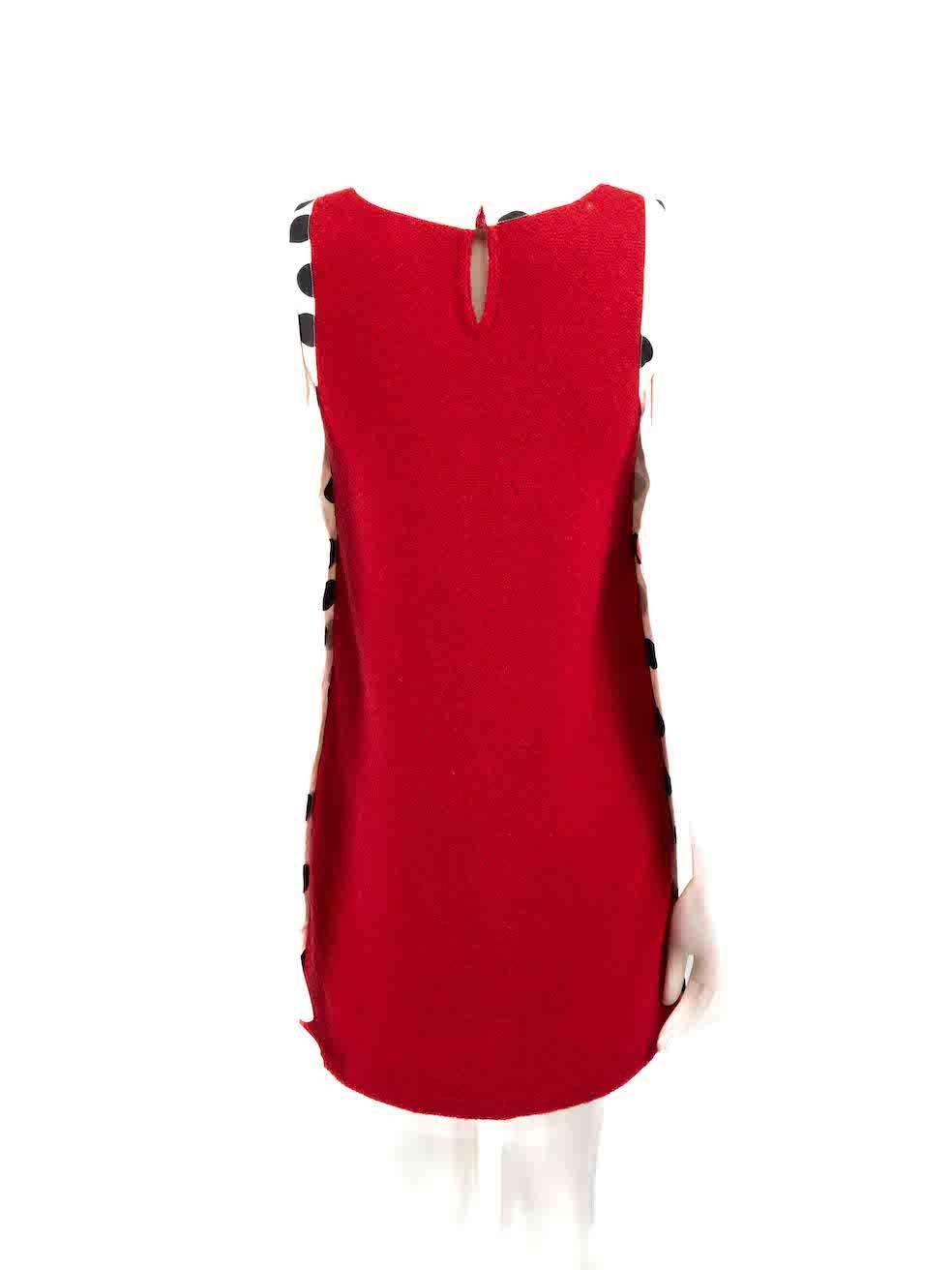 Moschino Rotes ärmelloses Kleid aus Wolle mit Polkadotbesatz Größe XS im Zustand „Hervorragend“ im Angebot in London, GB