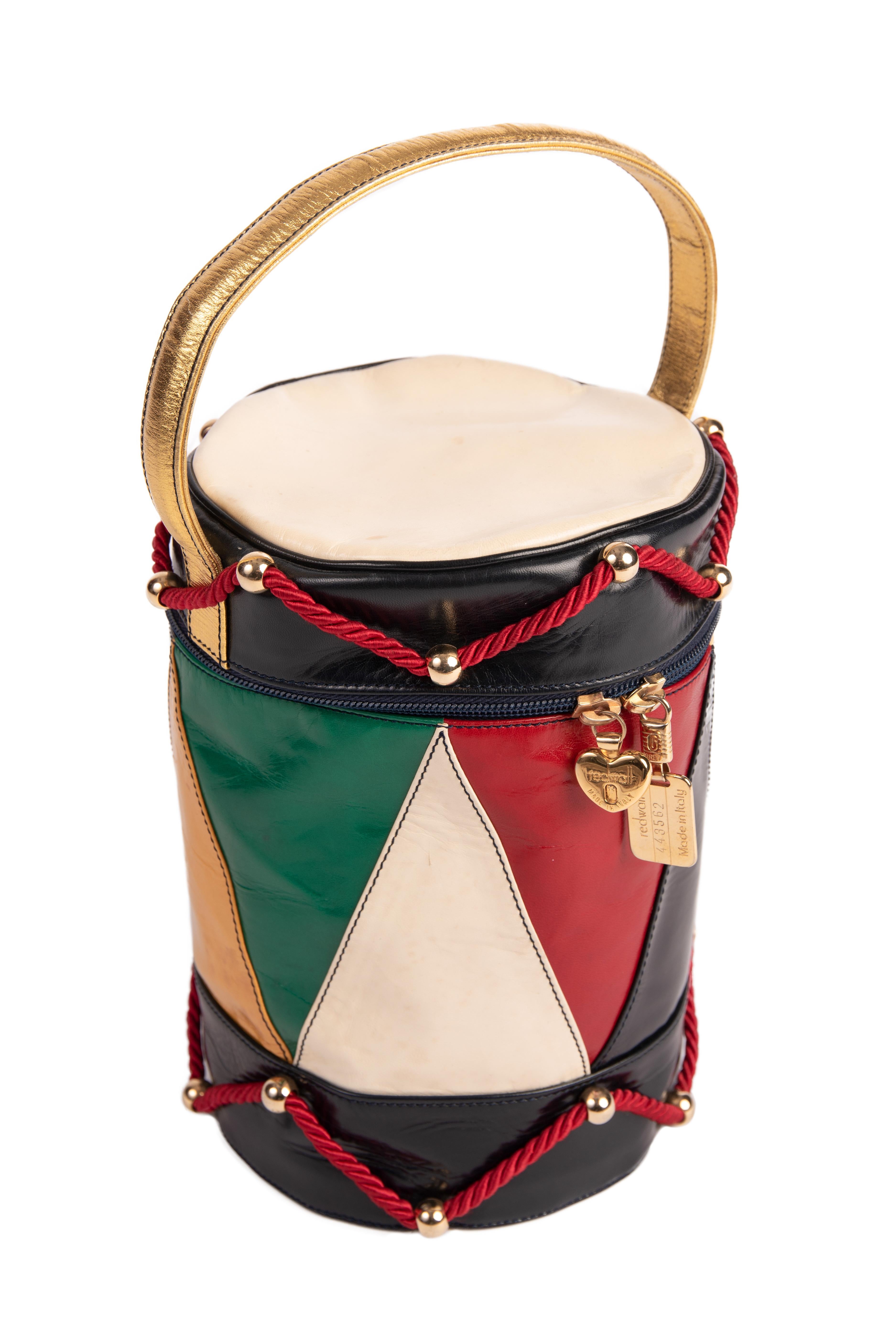 MOSCHINO Redwall Drum Novelty Top Handle Bag, late 1980s/early 1990s In Good Condition For Sale In Munich, DE