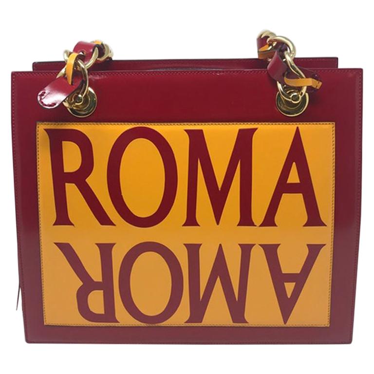 Sac à main Moschino Redwall Vintage Roma Amor rouge en vente