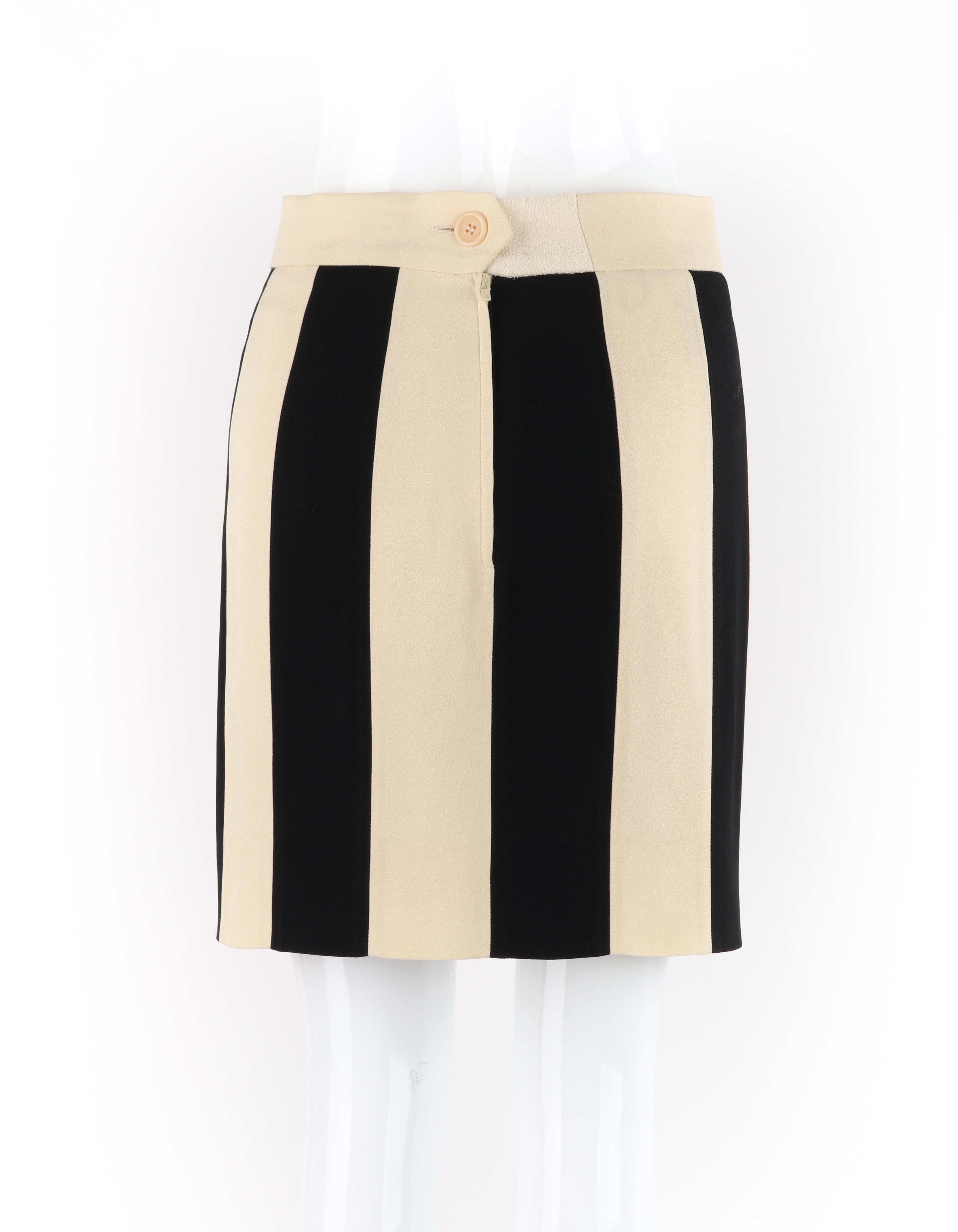 MOSCHINO S/S 2006 Cheap & Chic Ivory Black Vertical Panel Striped A-Line Skirt In Good Condition For Sale In Thiensville, WI