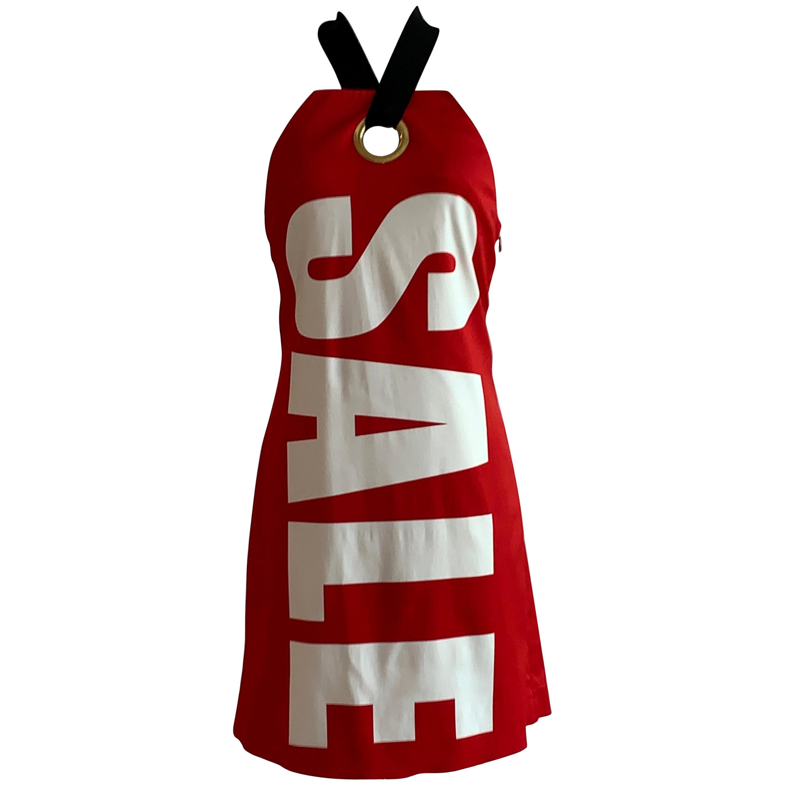 Moschino Sale Tag Halter Dress White and Red