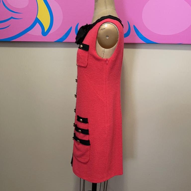 Moschino Salmon Wool Boucle Shift Dress In Good Condition For Sale In Los Angeles, CA