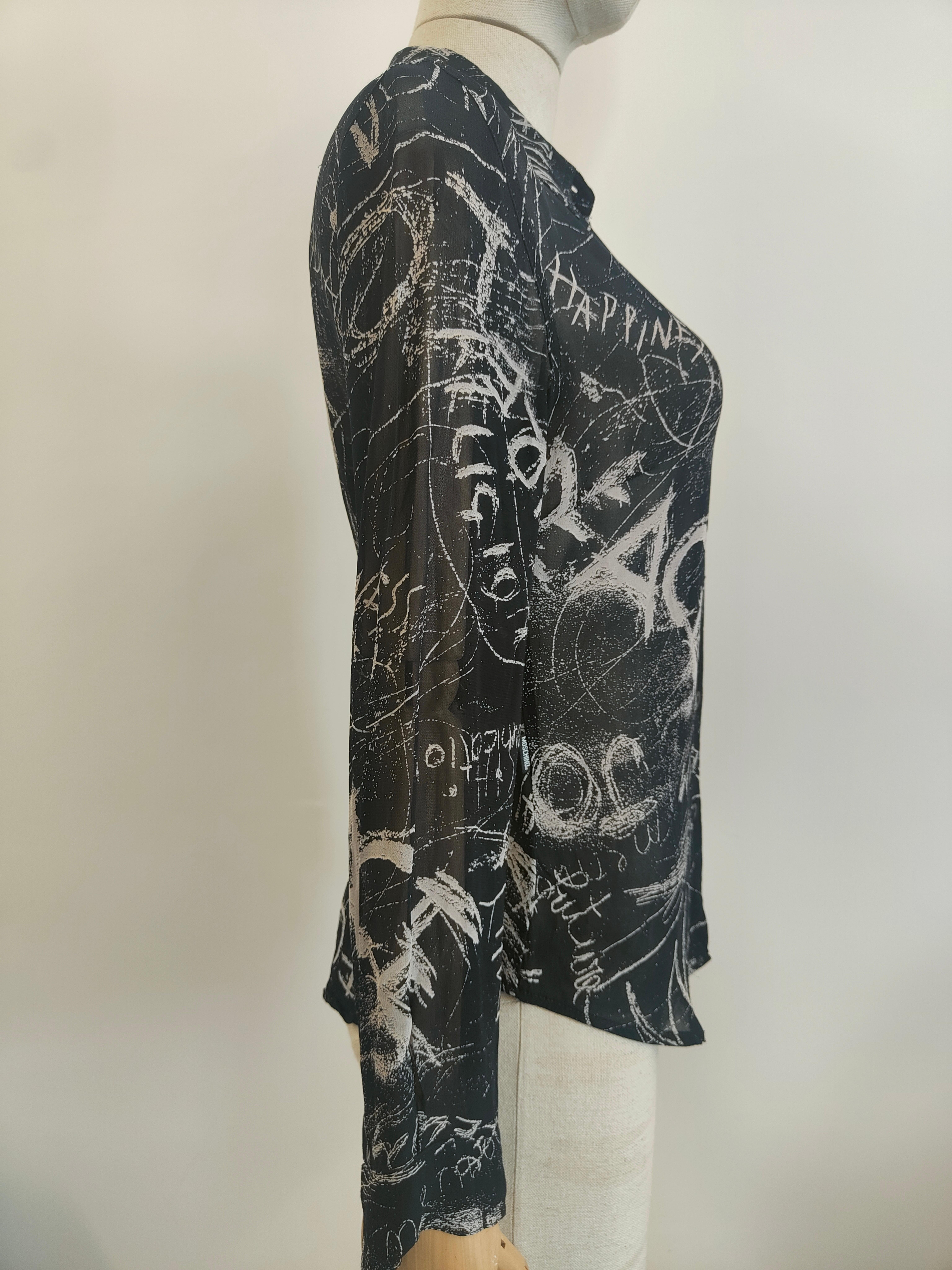 Black Moschino see through graffiti shirt For Sale