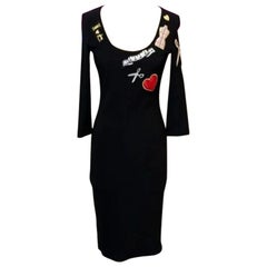 Moschino Sewing Black Sheath Dress Scissors Heart
