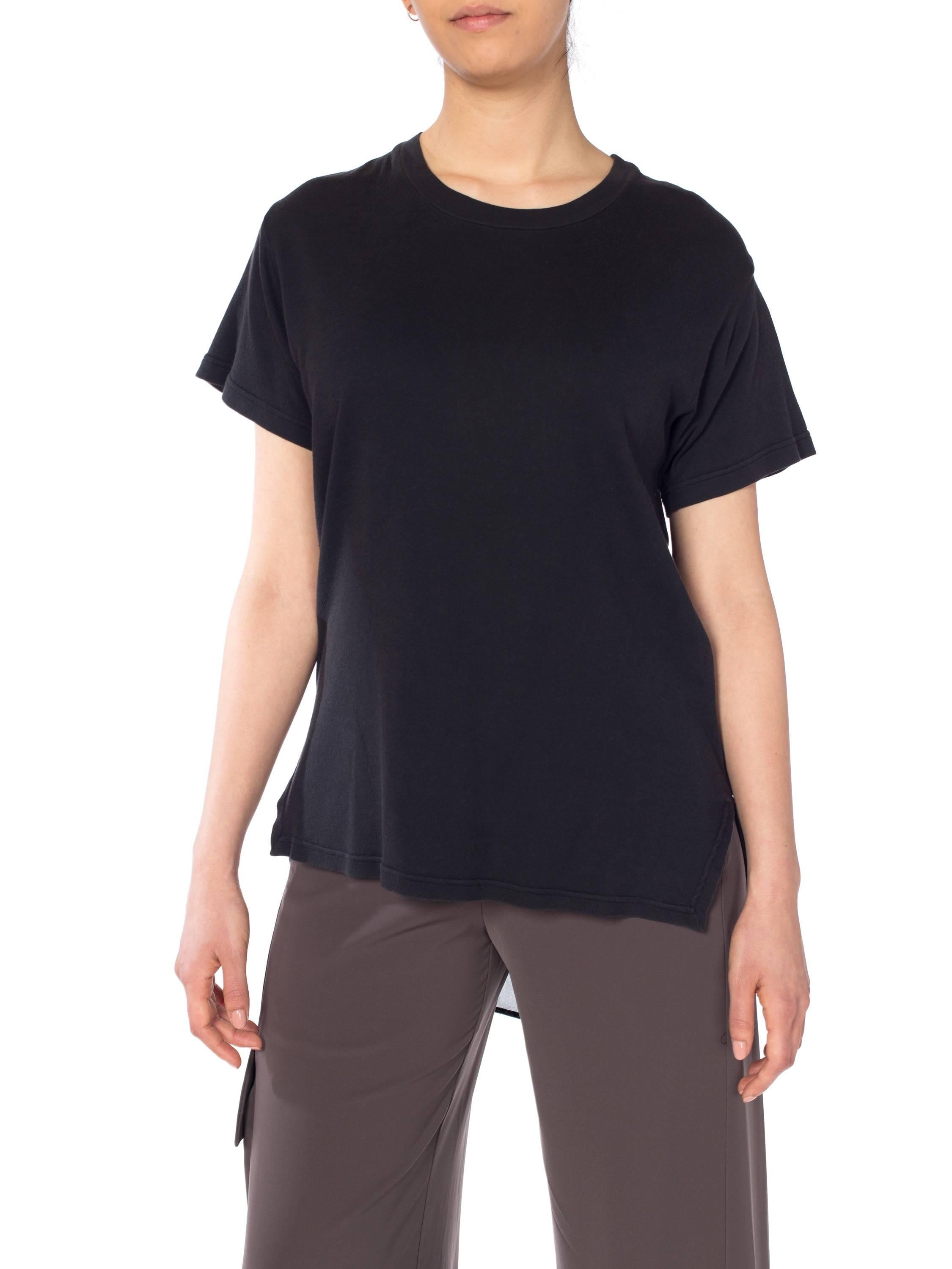 Women's 1990S MOSCHINO Black Cotton T-Shirt With Sheer Chiffon Back