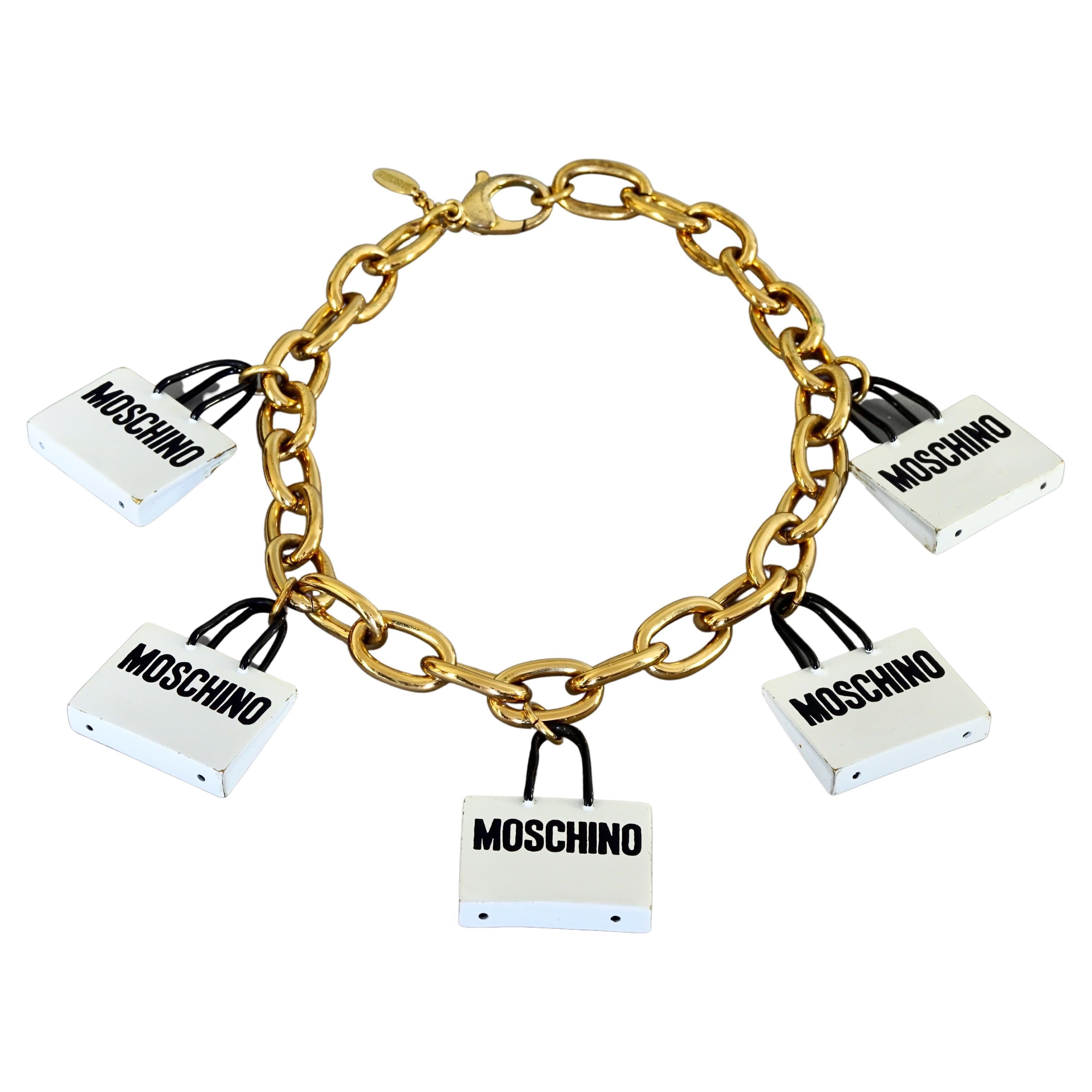 MOSCHINO Shopping Bag Charm Novelty Necklace Resort 2016 Runway For Sale