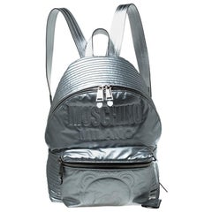 Moschino Silver Teddy Embossed Large Leather Backpack