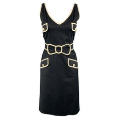 MOSCHINO Size 10 Black & Cream Piping Bow Pockets Cotton Dress