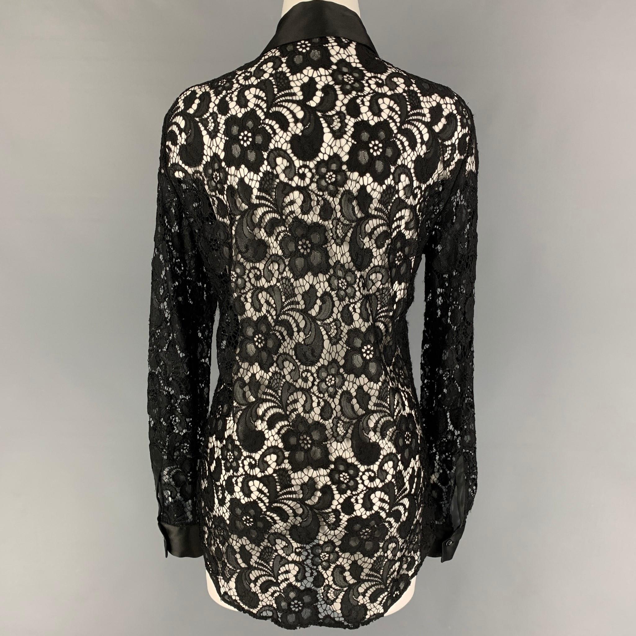 MOSCHINO Size 10 Black Polyamide Lace Button Up Shirt In Good Condition In San Francisco, CA