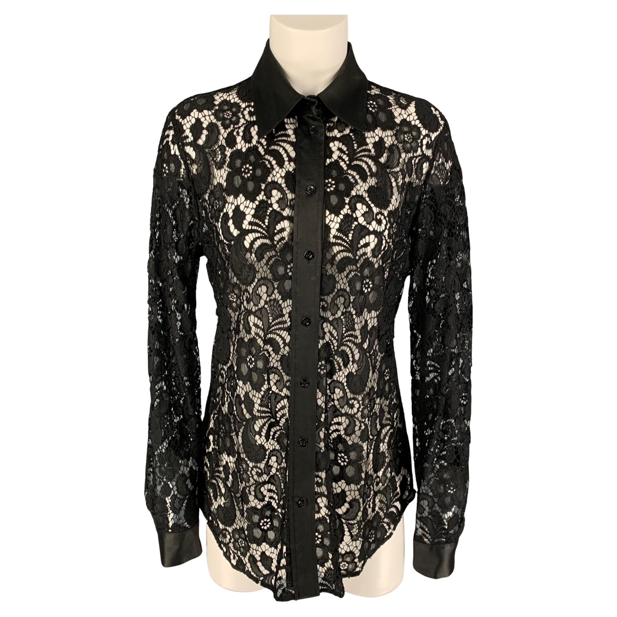 MOSCHINO Size 10 Black Polyamide Lace Button Up Shirt