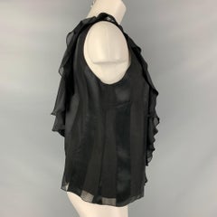 MOSCHINO Size 10 Black Silk Two Tone Ruffle Blouse