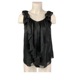 MOSCHINO Size 10 Black Silk Two Tone Ruffle Blouse