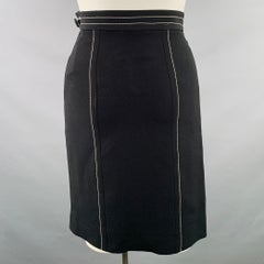 MOSCHINO Size 12 Black White Rayon Blend Contrast Stitch Pencil Skirt