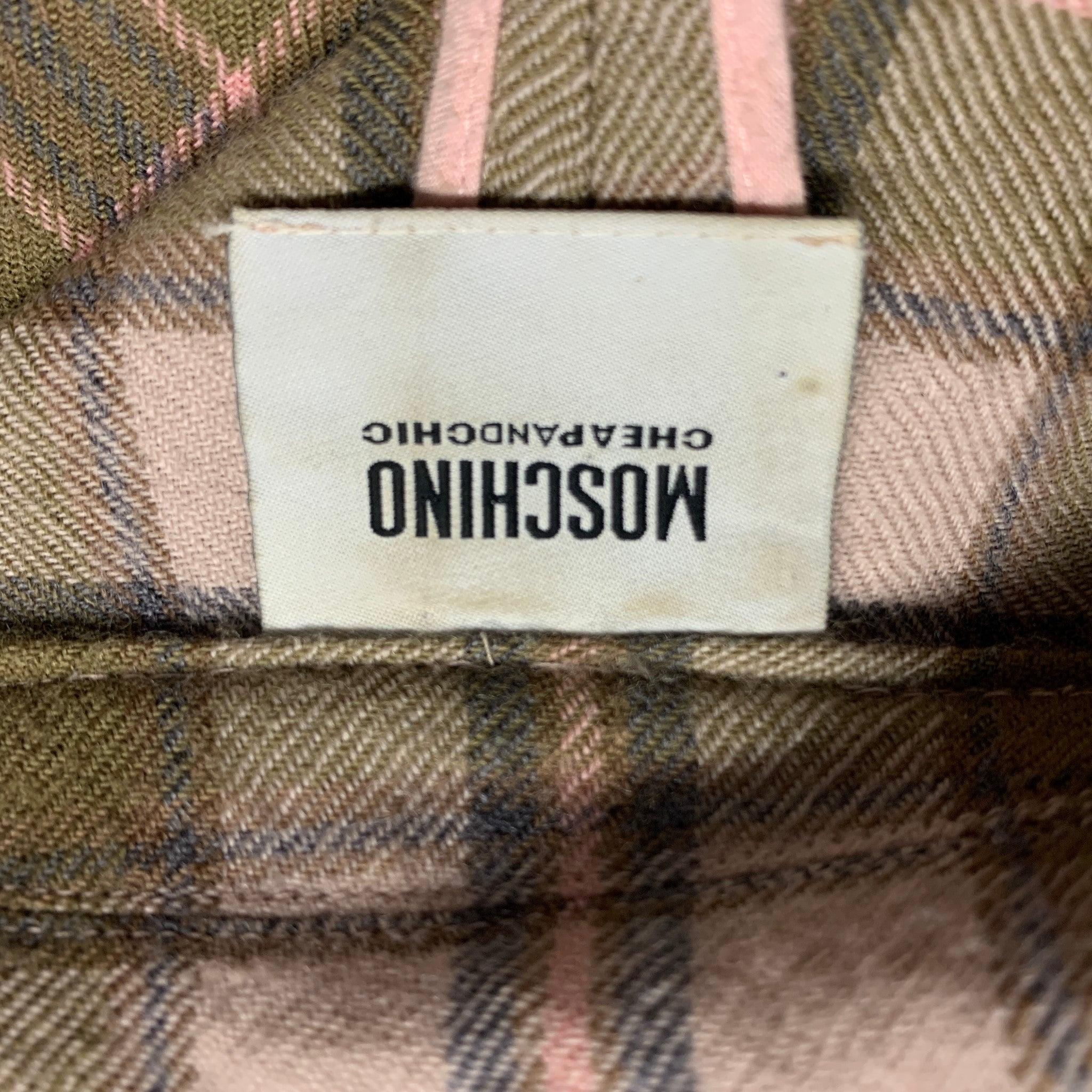 MOSCHINO Size 12 Pink Olive Wool Plaid Raw edge Jacket For Sale 1