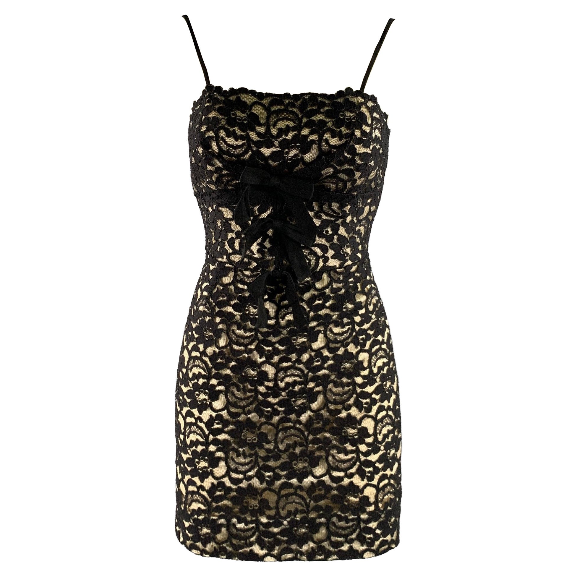 MOSCHINO Size 2 Black Acetate  Rayon Floral Fitted Mini Dress