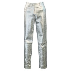 MOSCHINO Size 2 Metallic Silver Leather Jean Cut Casual Pants