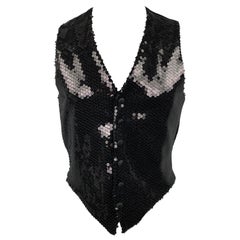 MOSCHINO Size 38 Black Sequined Polyester / Acetate Snaps Vest