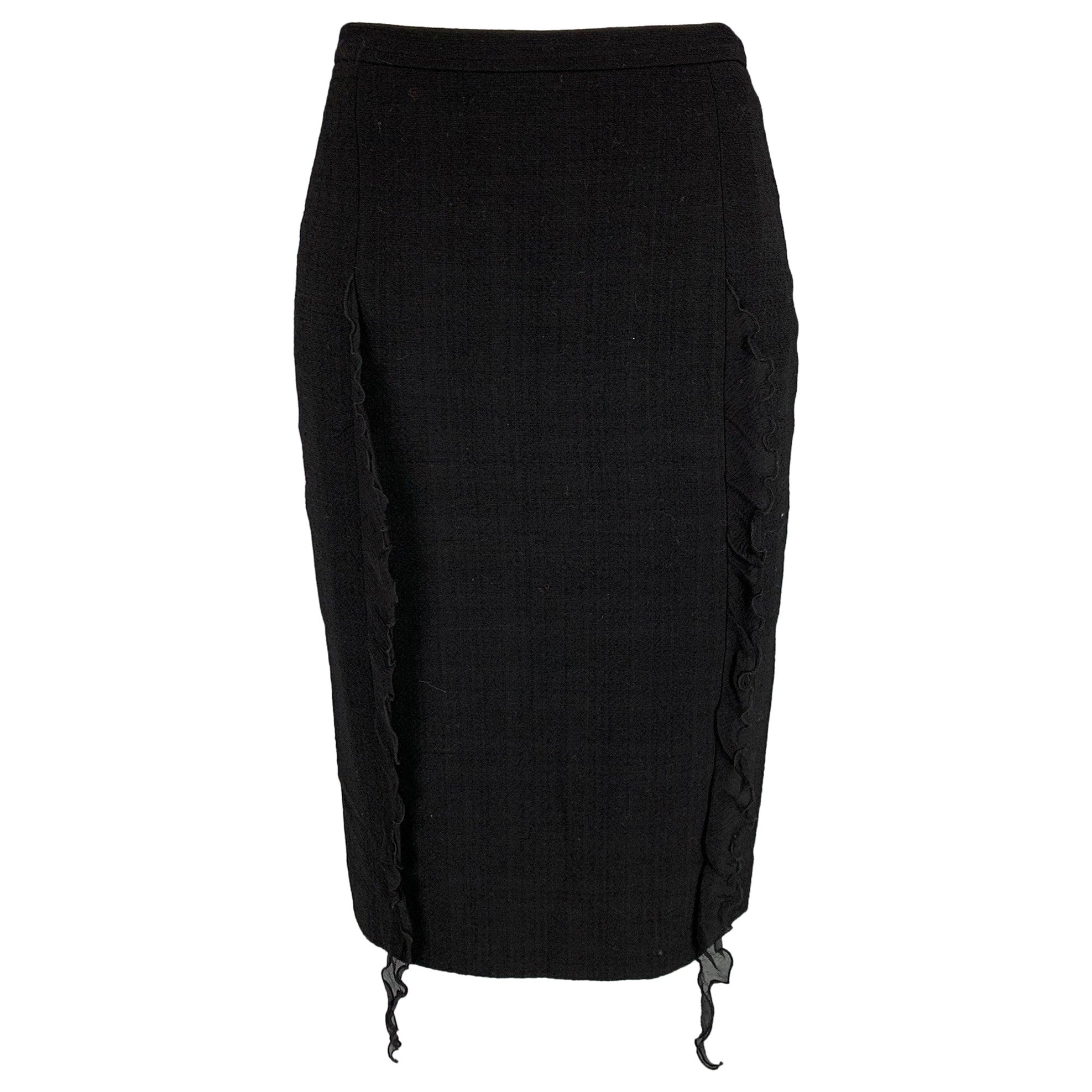 MOSCHINO Talla 4 Falda lápiz negra de seda texturizada por debajo de la rodilla