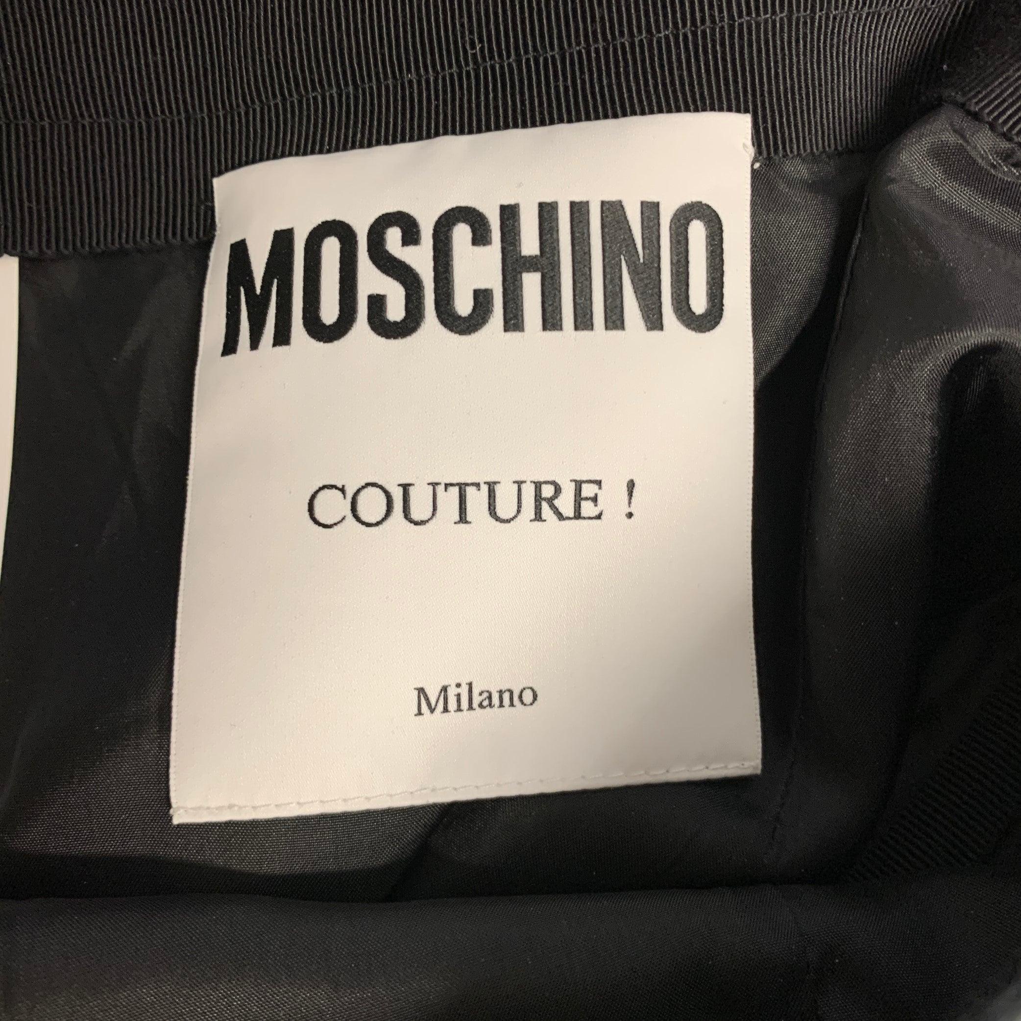 Women's MOSCHINO Size 4 Black Yellow Cotton Blend Print Scalloped Skirt For Sale
