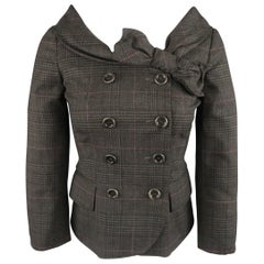 MOSCHINO Size 4 Grey & Pink Plaid Portrait Collar Double Breasted Jacket