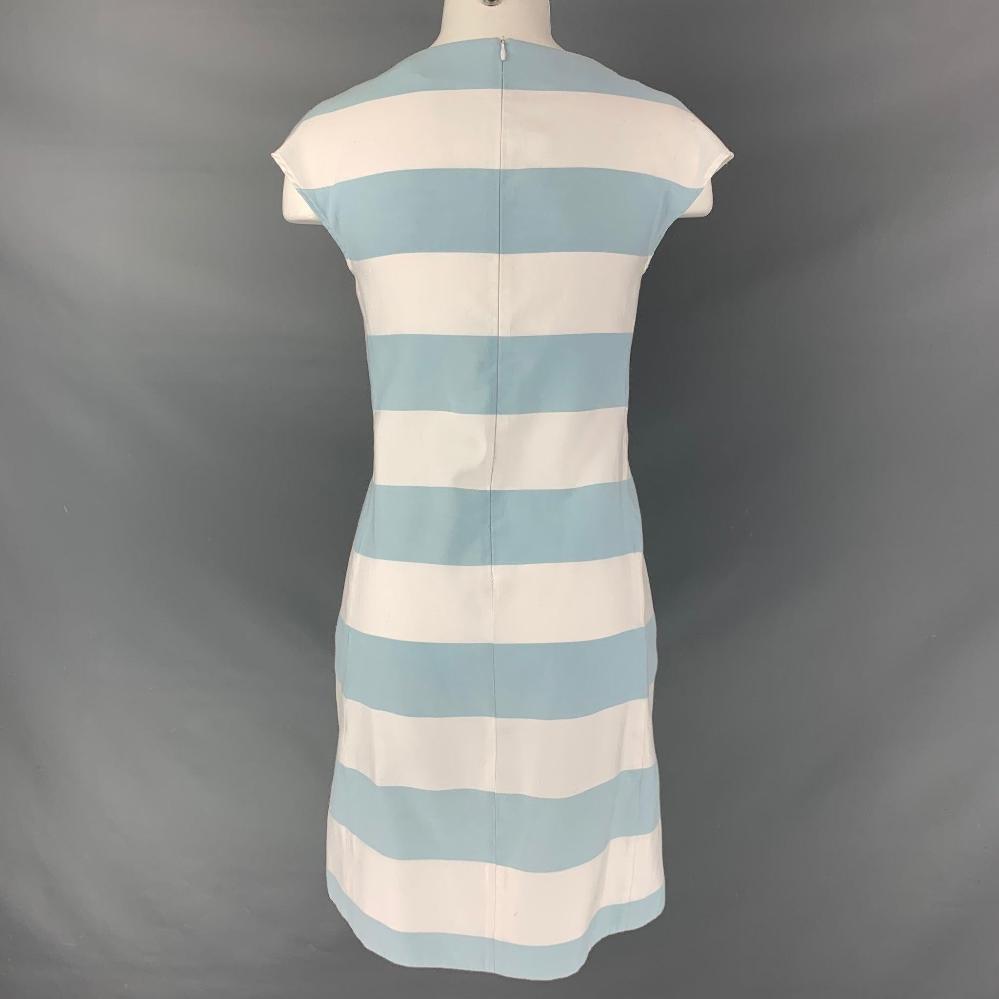 Gray MOSCHINO Size 4 Light Blue & White Cotton and Polyester Stripe Sleeveless Dress