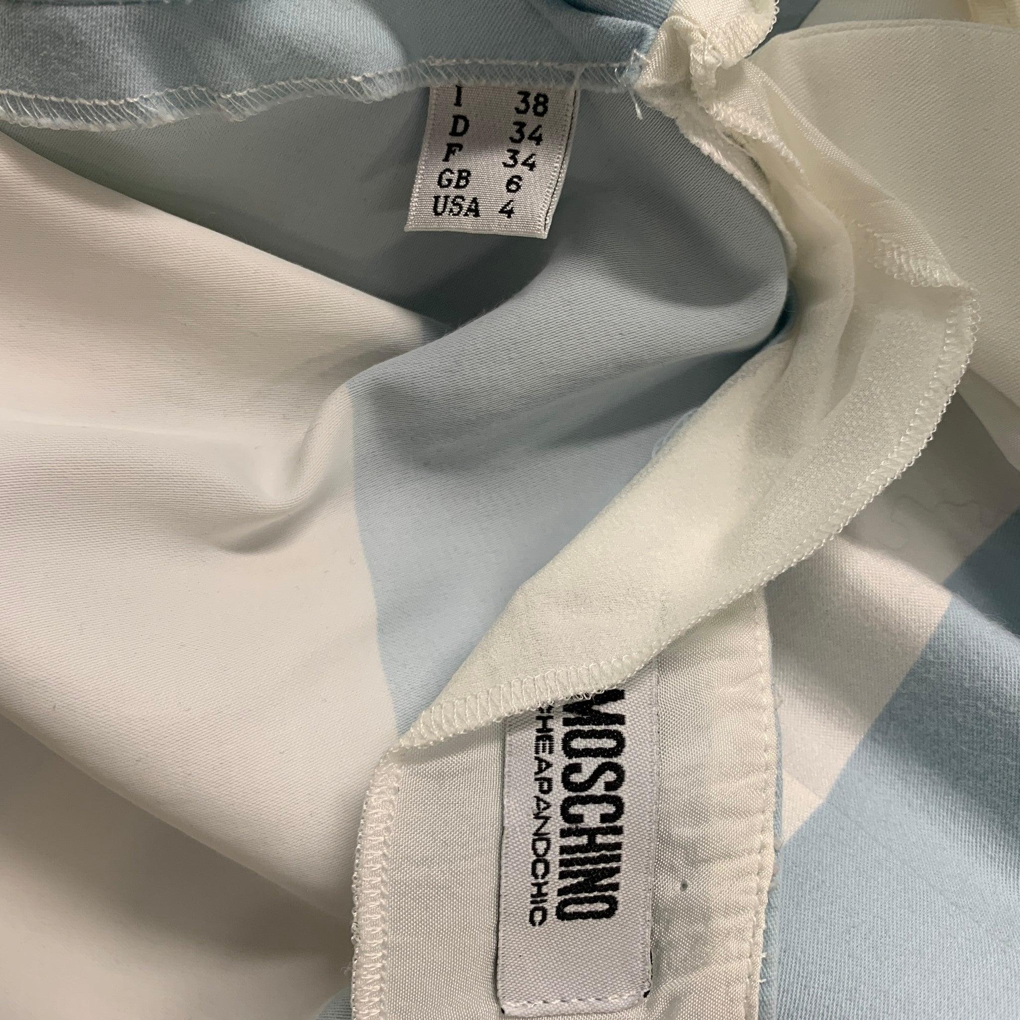 MOSCHINO - Robe sans manches à rayures en coton et polyester bleu clair et blanc, taille 4 Pour femmes en vente