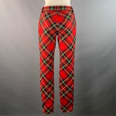 MOSCHINO Size 4 Red Multi-Color Wool Plaid Skinny Casual Pants