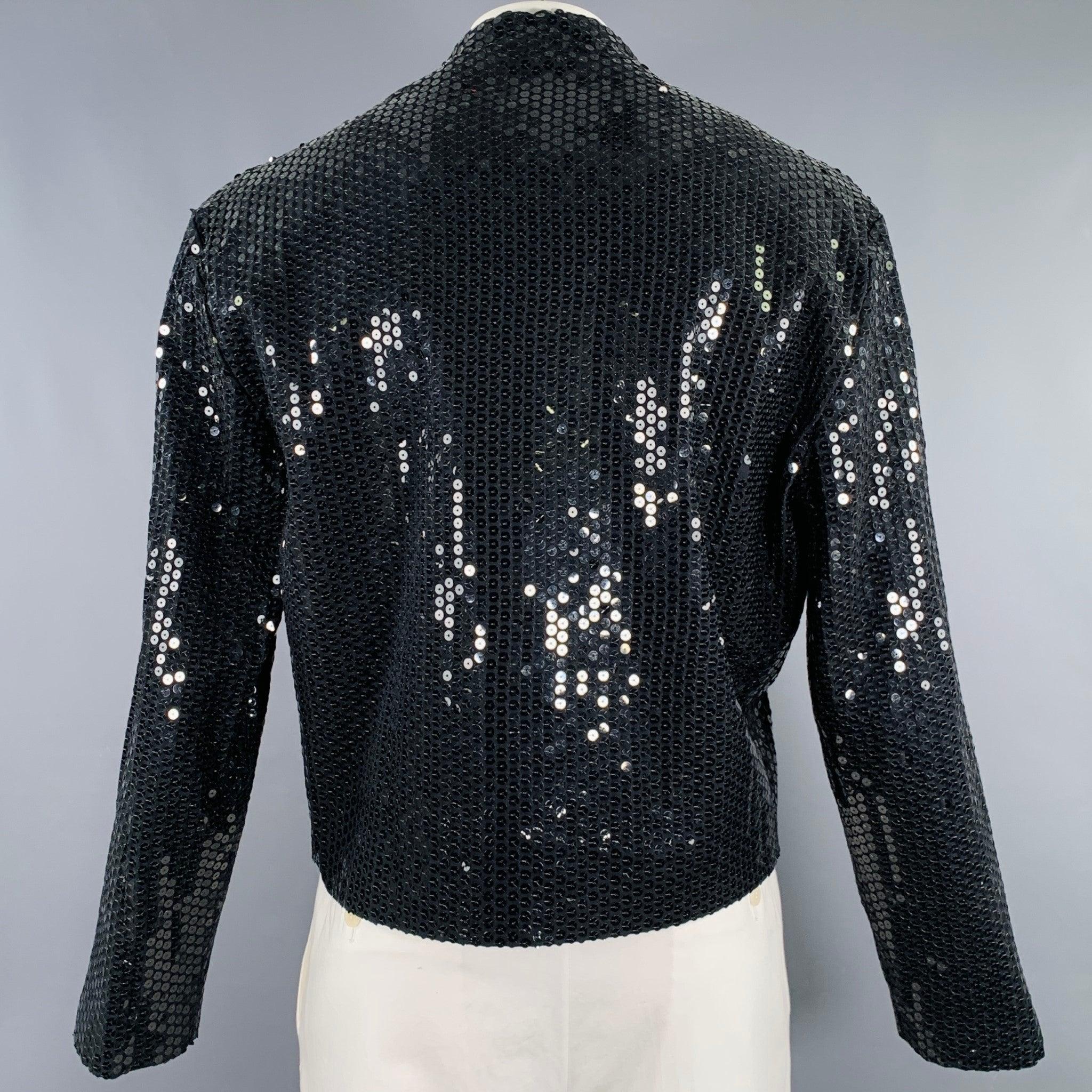 Nero MOSCHINO Giacca con zip in poliestere con paillettes nera taglia 42 in vendita