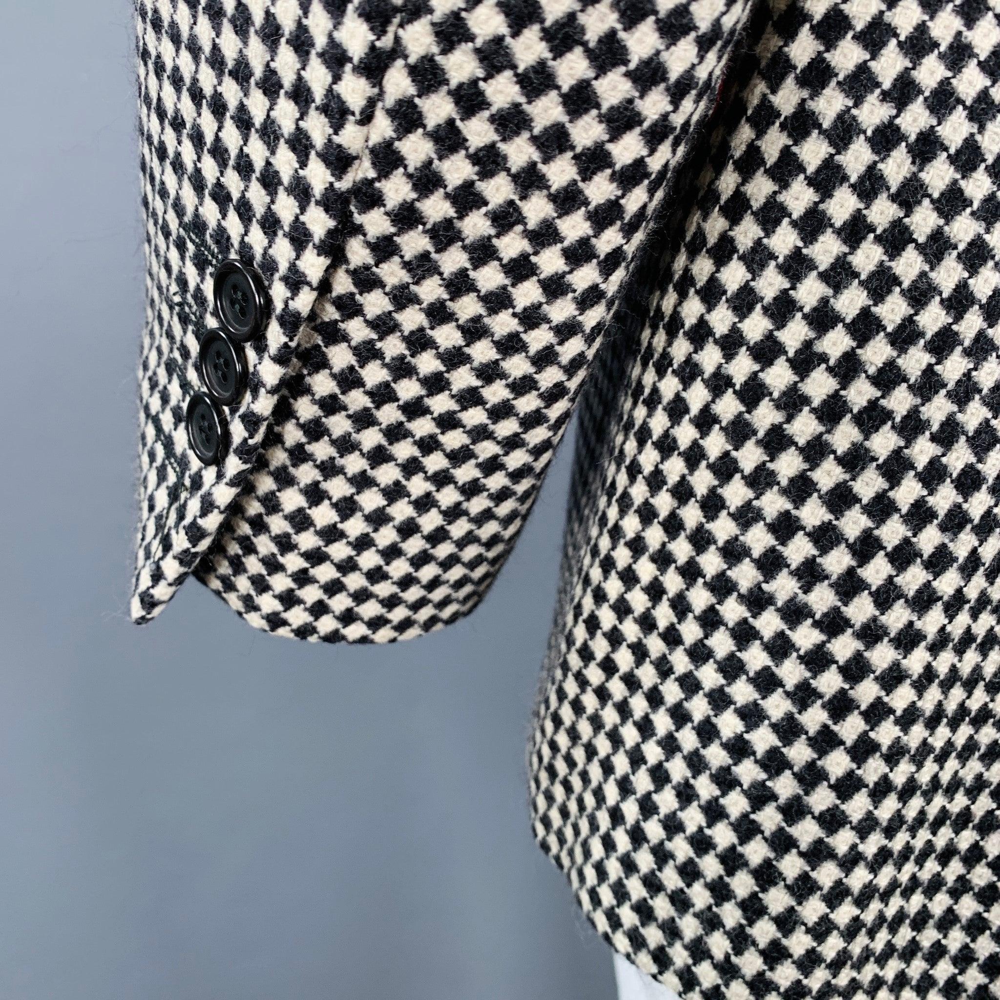 MOSCHINO Size 42 Black White Checkered Wool Notch Lapel Sport Coat 1