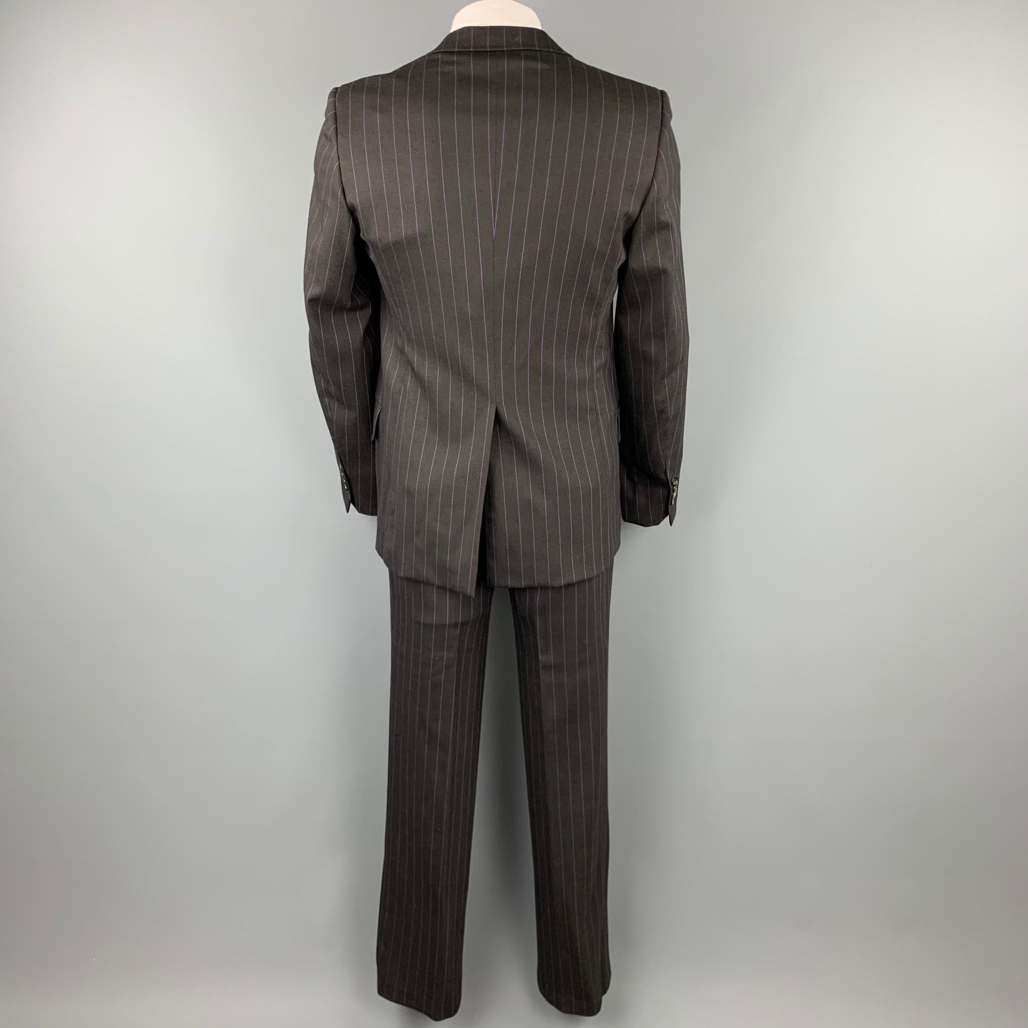 MOSCHINO Size 42 Regular Black Stripe Wool Blend Notch Lapel Suit In Good Condition In San Francisco, CA