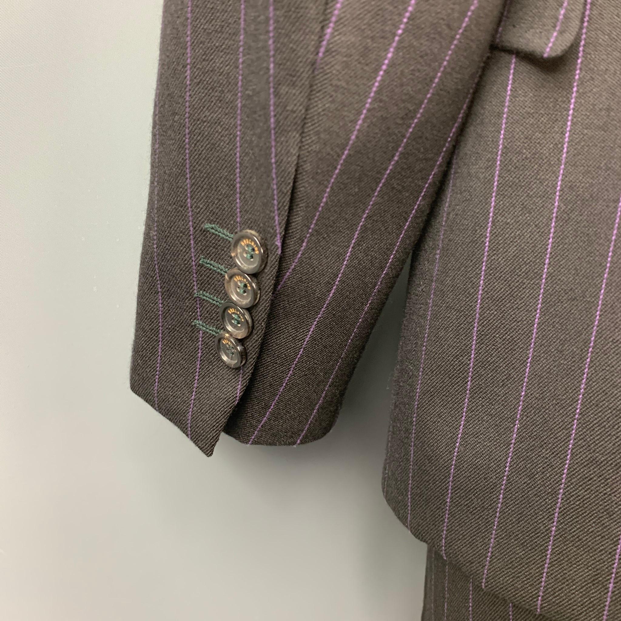 Men's MOSCHINO Size 42 Regular Black Stripe Wool Blend Notch Lapel Suit