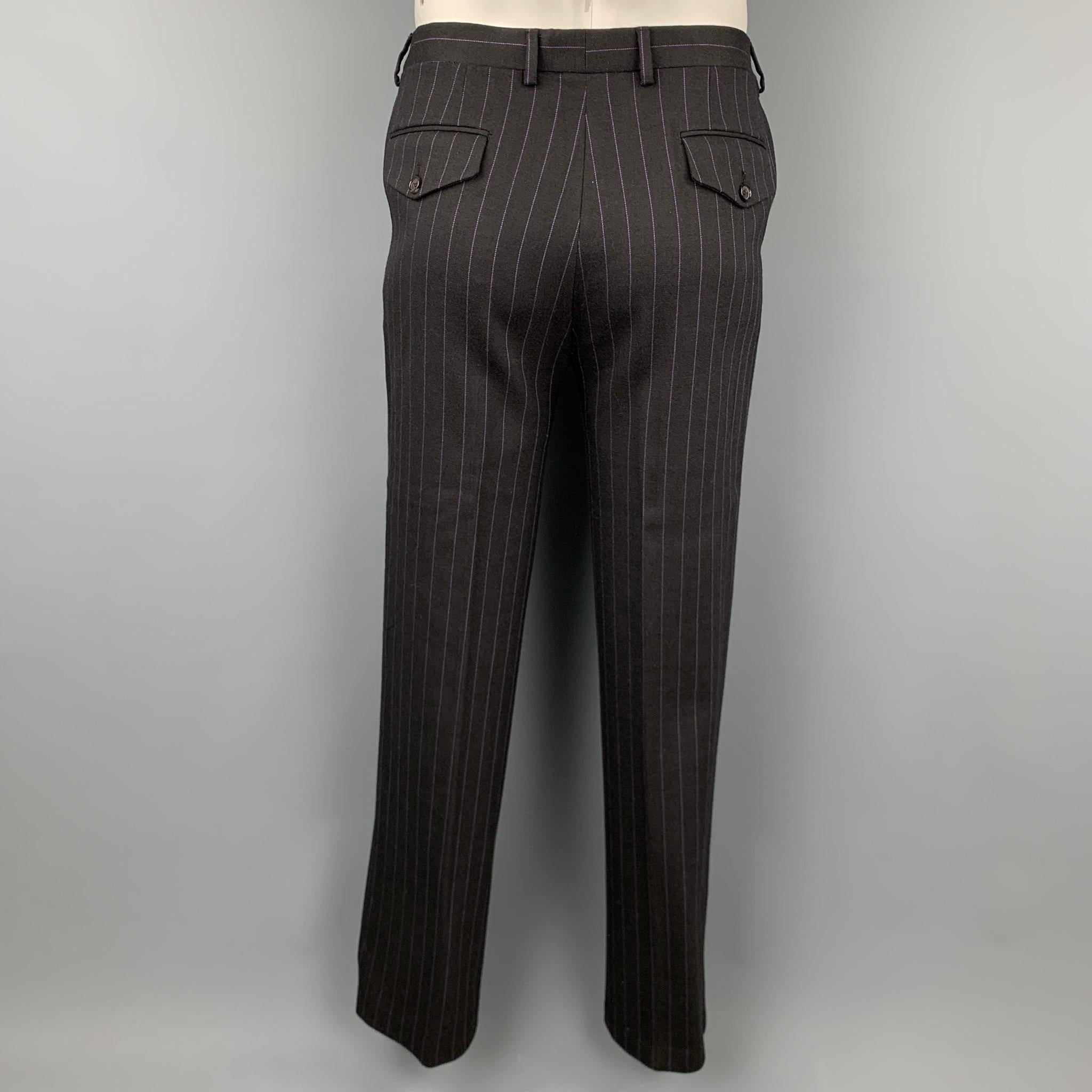 MOSCHINO Size 42 Regular Black Stripe Wool Blend Notch Lapel Suit 2