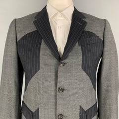 MOSCHINO Size 42 Regular Grey Navy Patchwork Wool Notch Lapel Sport Coat