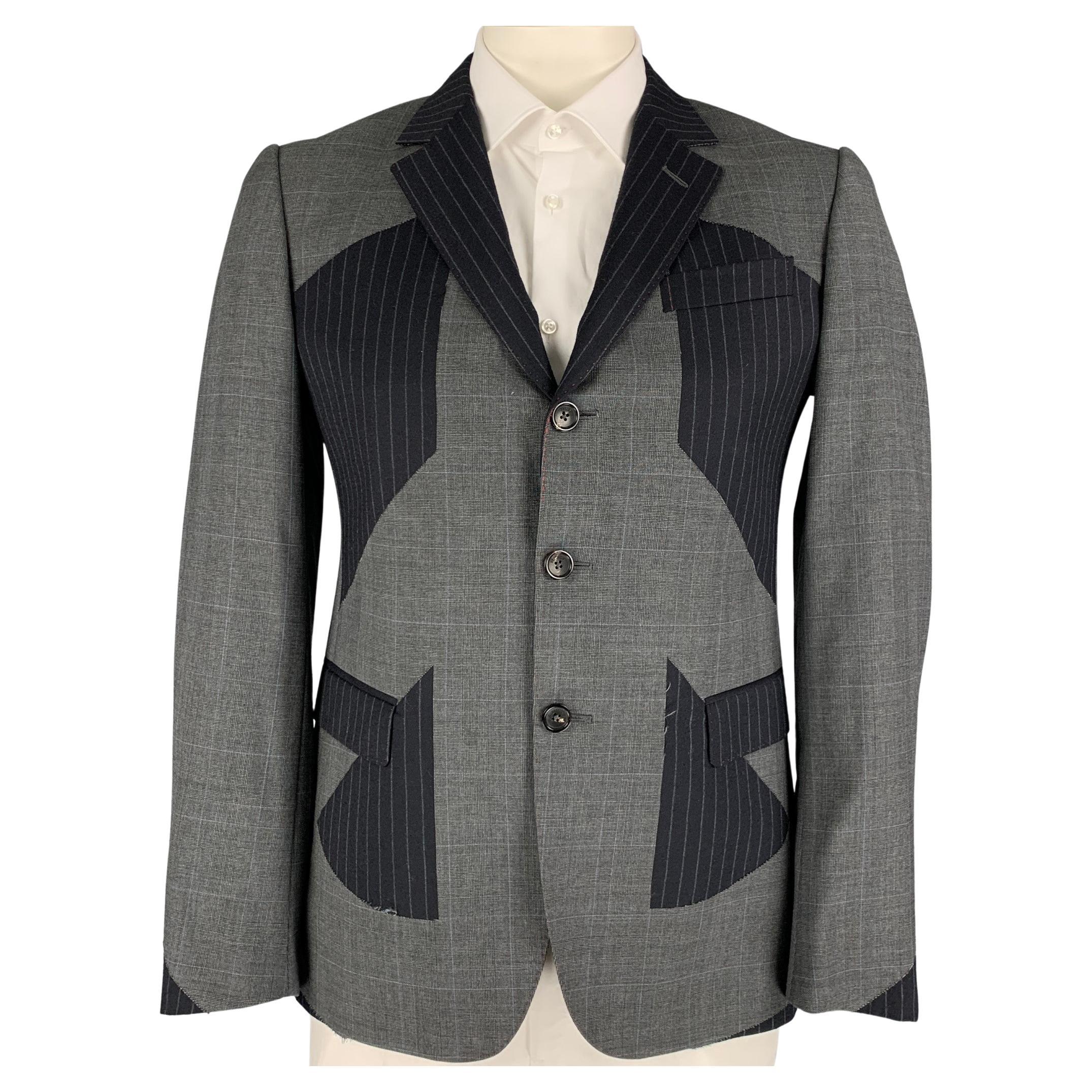 MOSCHINO Size 42 Regular Grey Navy Patchwork Wool Notch Lapel Sport Coat