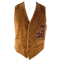 MOSCHINO Size 44 Brown Textured Cotton Bear Embroidery Buttoned Vest