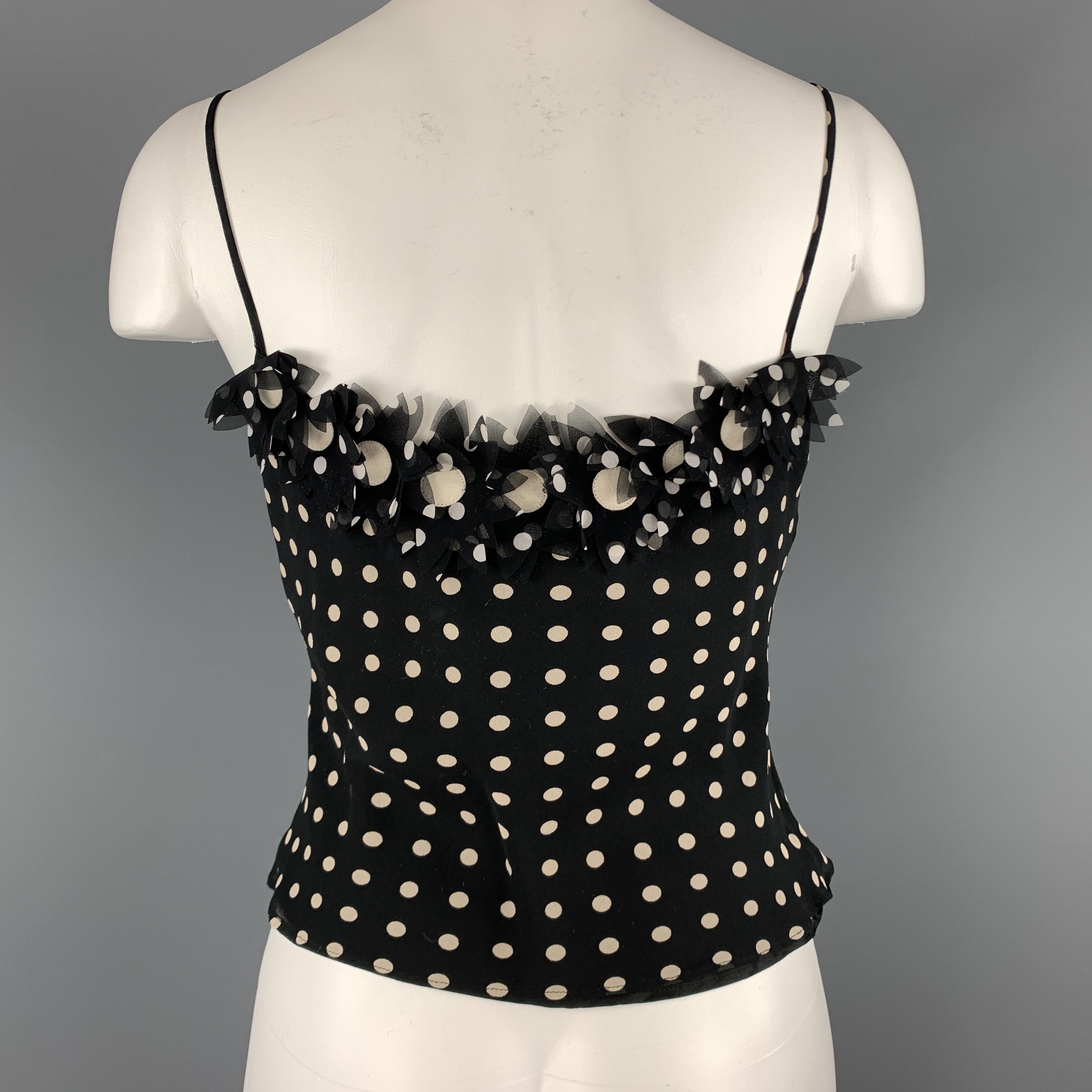 MOSCHINO Size 6 Black & Cream Polka Dot Silk Floral Camisole In Excellent Condition In San Francisco, CA
