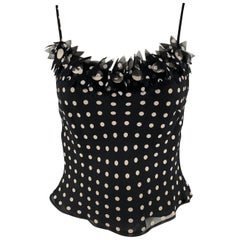 MOSCHINO Talla 6 Camisola floral de seda con lunares en negro y crema