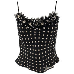 MOSCHINO Size 6 Black & Cream Polka Dot Silk Floral Camisole