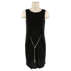 MOSCHINO Size 6 Black Silver Polyester Studded Below Knee Dress