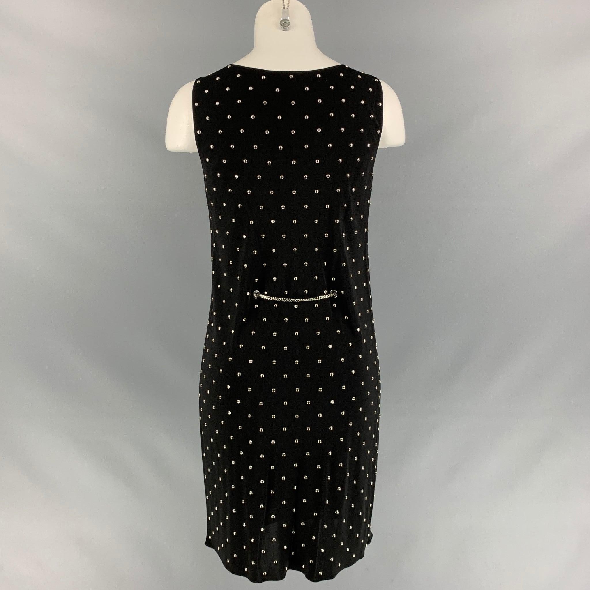 MOSCHINO Size 6 Black Silver Polyester Studded Lock Key Shift Dress In Excellent Condition For Sale In San Francisco, CA