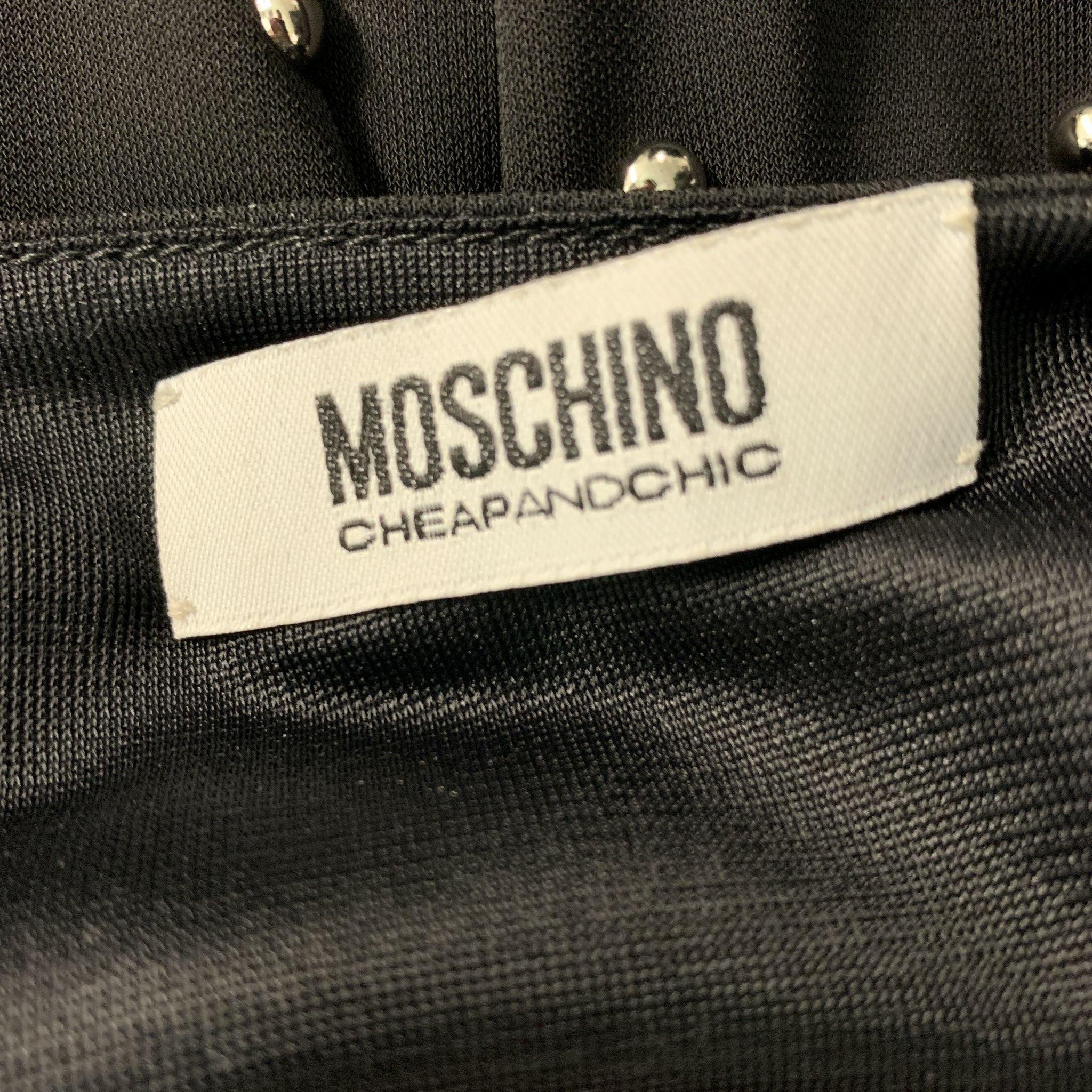 MOSCHINO Size 6 Black Silver Polyester Studded Lock Key Shift Dress For Sale 2