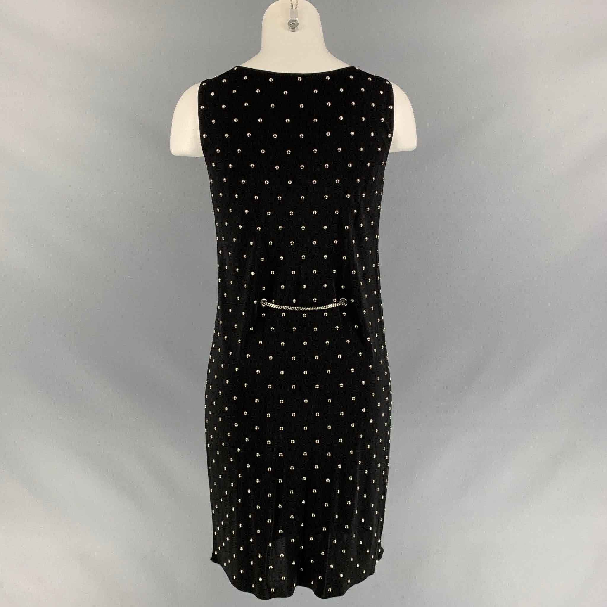 MOSCHINO Size 6 Black Silver Polyester Studded Shift Below Knee Dress Pour femmes en vente