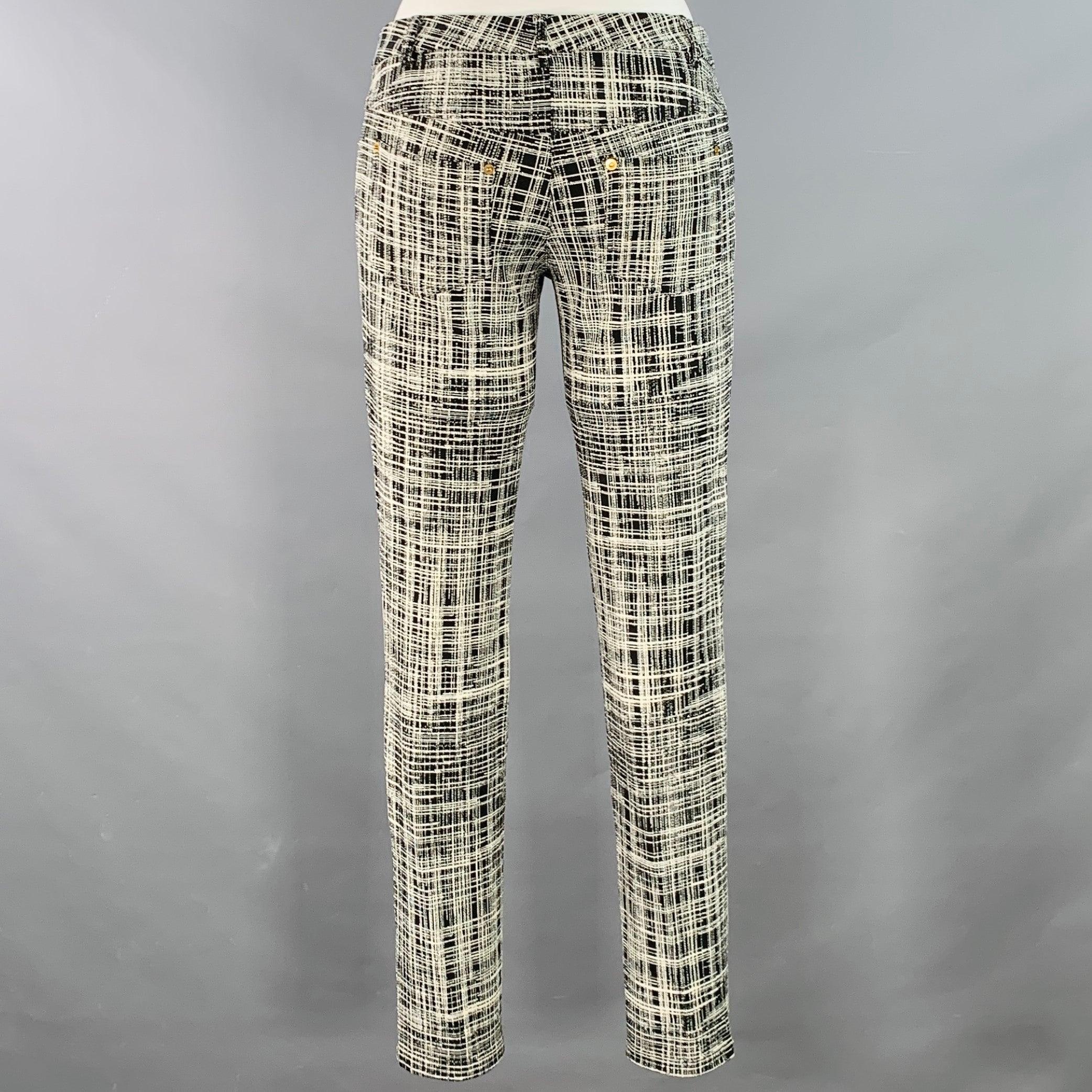 MOSCHINO Talla 6 Negro Blanco Rayón Crosshatch Cinco Bolsillos Skinny Jeans en Excelente estado para la venta en San Francisco, CA