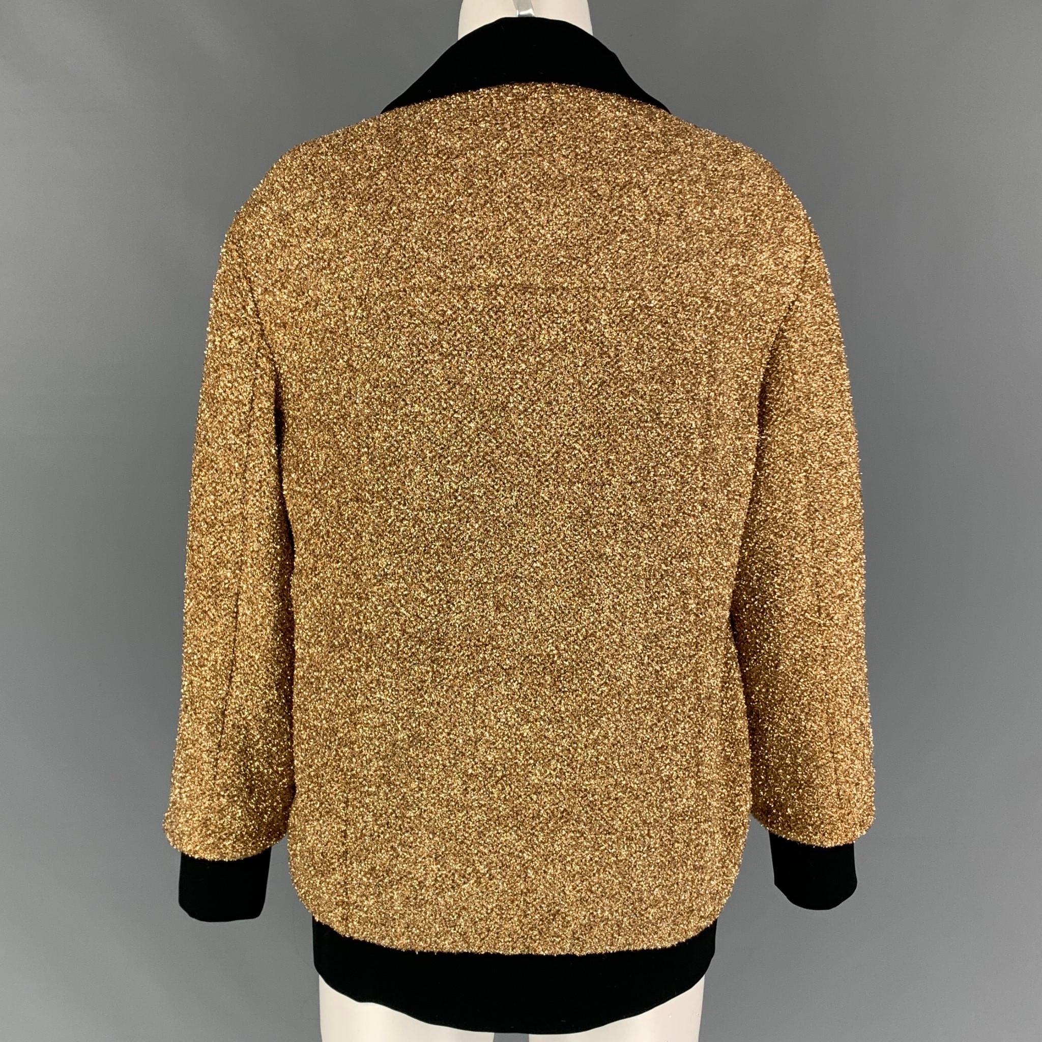 Women's MOSCHINO Size 6 Gold Black Polyester Metallic Zip Up Jacket