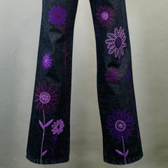 MOSCHINO Size 6 Indigo Purple Denim Twill Floral Straight Jeans