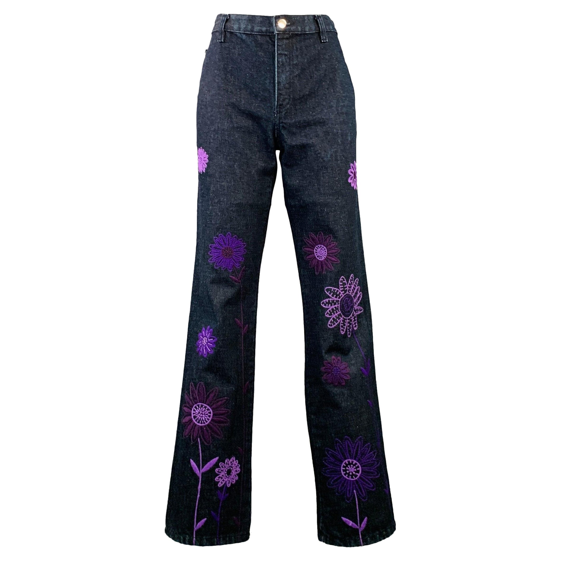 MOSCHINO Vaqueros rectos de sarga floral índigo morado talla 6 en venta