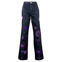 MOSCHINO Taille 6 Indigo Purple Denim Twill Floral Straight Jeans