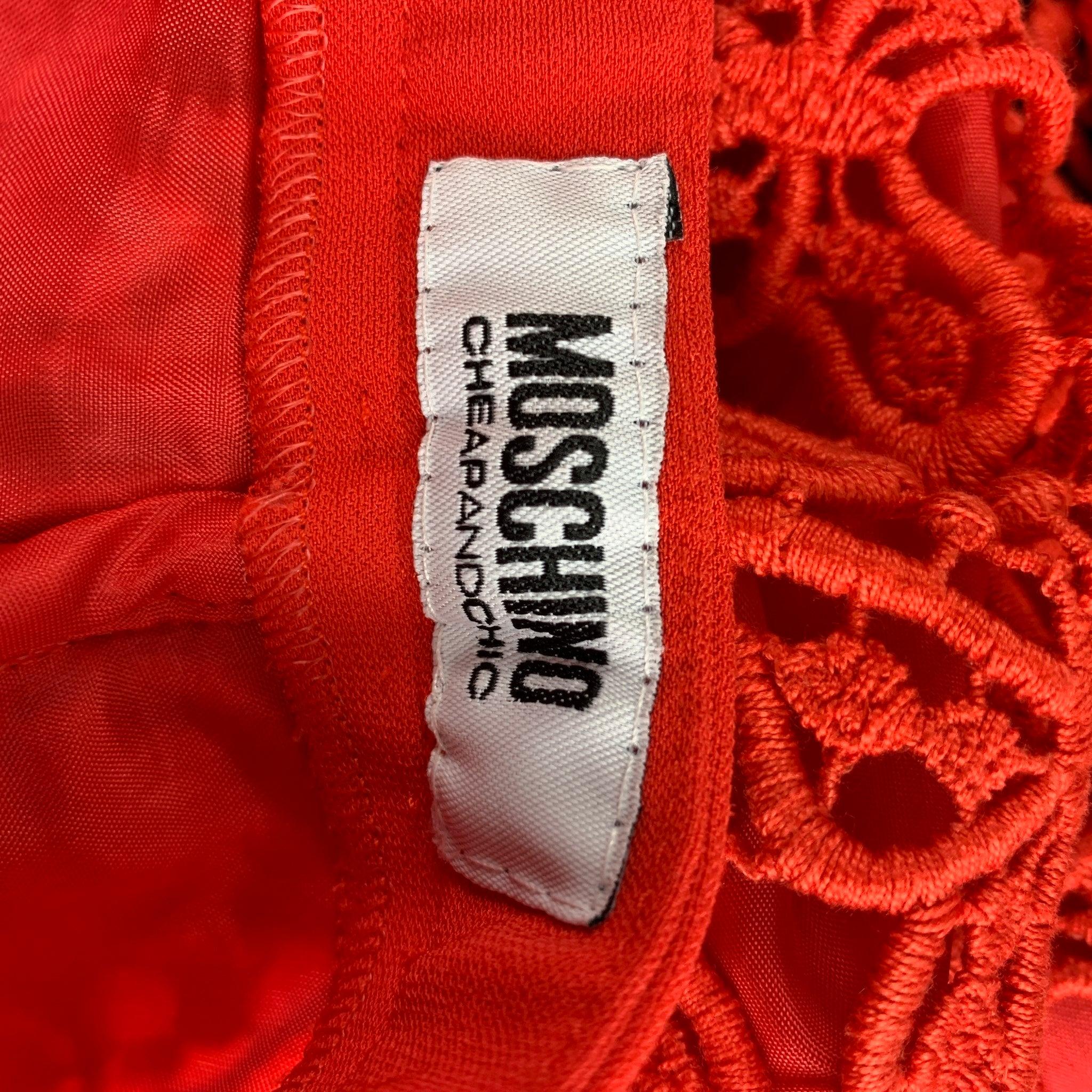 Red MOSCHINO Size 6 Orange Coral Triacetate Blend Guipure Lace Slim Dress Pants For Sale