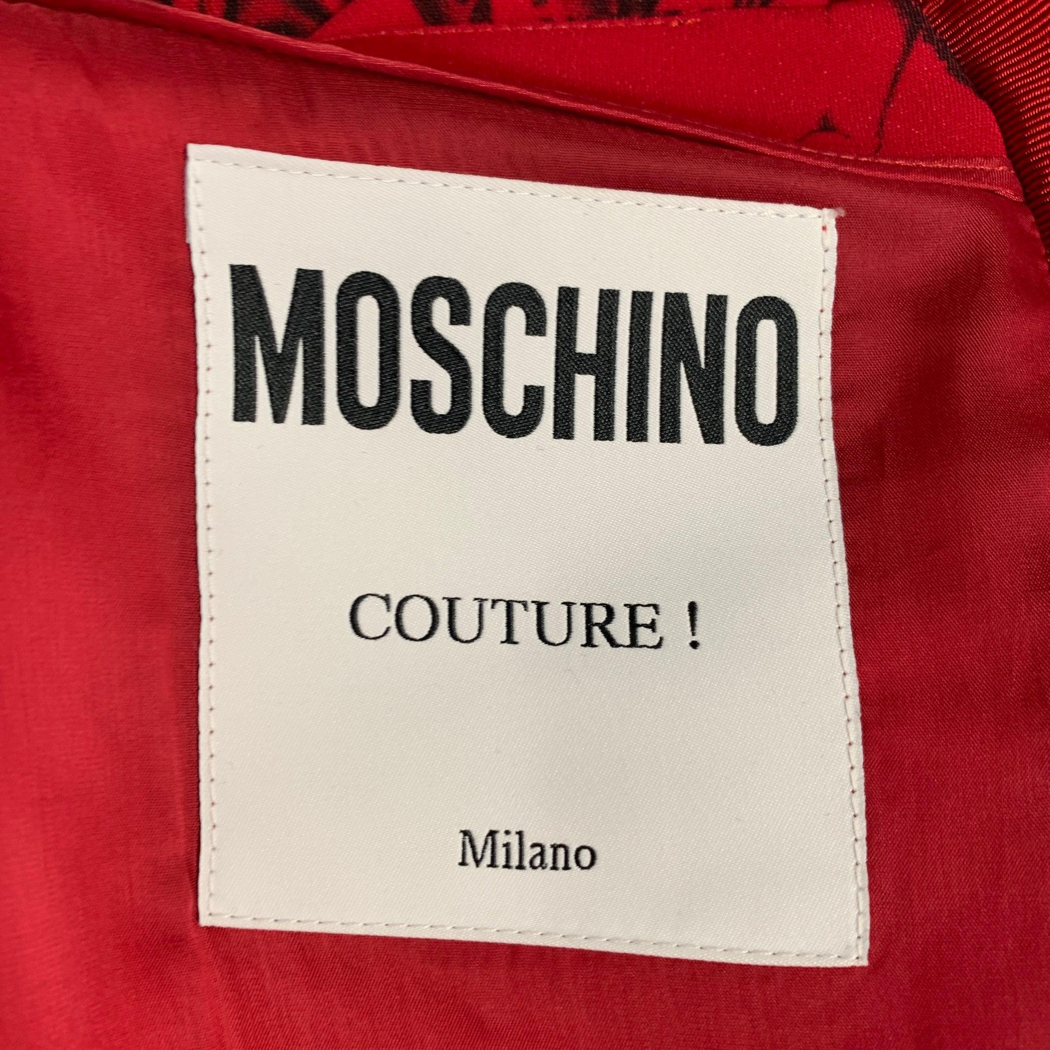 MOSCHINO Size 6 Red Black Viscose Blend Figures Bow Cocktail Dress For Sale 6